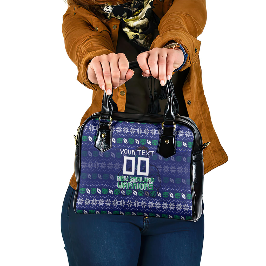 Personalized New Zealand Warriors Christmas Shoulder Handbag Maori Rugby Fans - Pixelated Ugly Xmas Pattern Mascot Santa