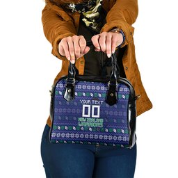 Personalized New Zealand Warriors Christmas Shoulder Handbag Maori Rugby Fans - Pixelated Ugly Xmas Pattern Mascot Santa