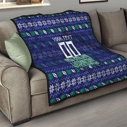 Personalized New Zealand Warriors Christmas Quilt Maori Rugby Fans - Pixelated Ugly Xmas Pattern Mascot Santa