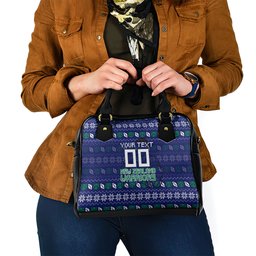 Personalized New Zealand Warriors Christmas Shoulder Handbag Maori Rugby Fans - Pixelated Ugly Xmas Pattern Mascot Santa
