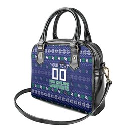 Personalized New Zealand Warriors Christmas Shoulder Handbag Maori Rugby Fans - Pixelated Ugly Xmas Pattern Mascot Santa