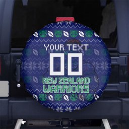 Personalized New Zealand Warriors Christmas Spare Tire Cover Maori Rugby Fans - Pixelated Ugly Xmas Pattern Mascot Santa