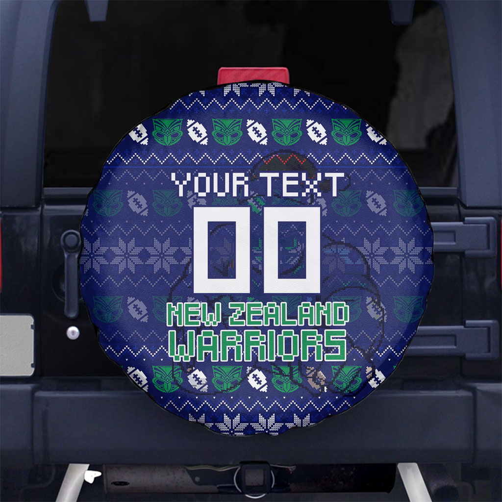 Personalized New Zealand Warriors Christmas Spare Tire Cover Maori Rugby Fans - Pixelated Ugly Xmas Pattern Mascot Santa