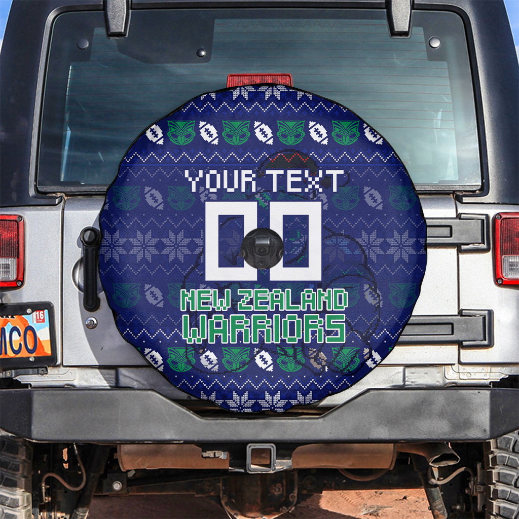 Personalized New Zealand Warriors Christmas Spare Tire Cover Maori Rugby Fans - Pixelated Ugly Xmas Pattern Mascot Santa
