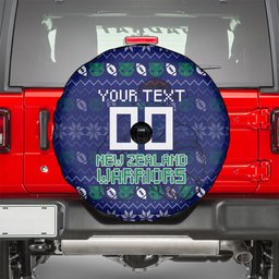 Personalized New Zealand Warriors Christmas Spare Tire Cover Maori Rugby Fans - Pixelated Ugly Xmas Pattern Mascot Santa