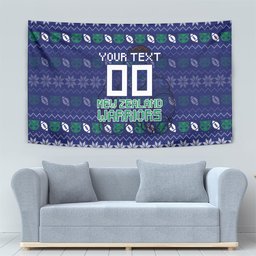 Personalized New Zealand Warriors Christmas Tapestry Maori Rugby Fans - Pixelated Ugly Xmas Pattern Mascot Santa