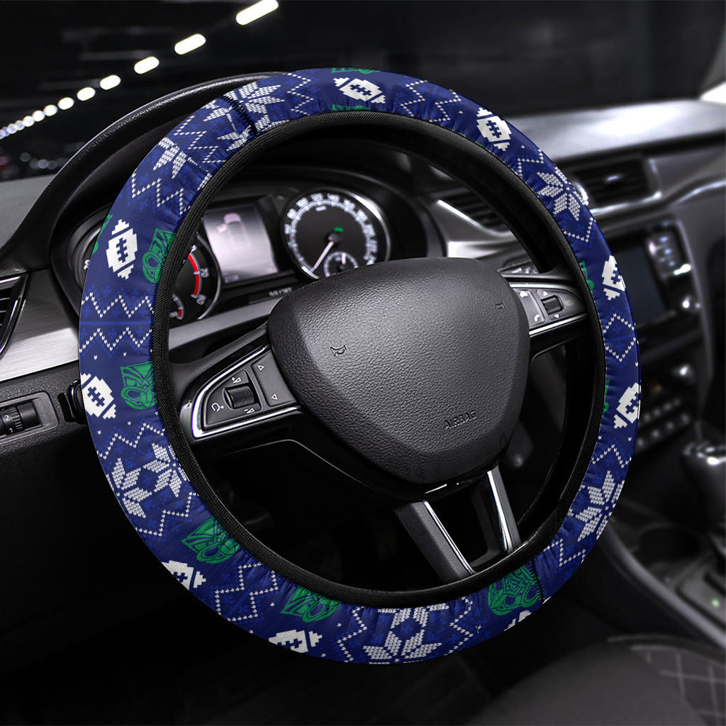 New Zealand Warriors Christmas Steering Wheel Cover Maori Rugby Fans - Pixelated Ugly Xmas Pattern Mascot Santa