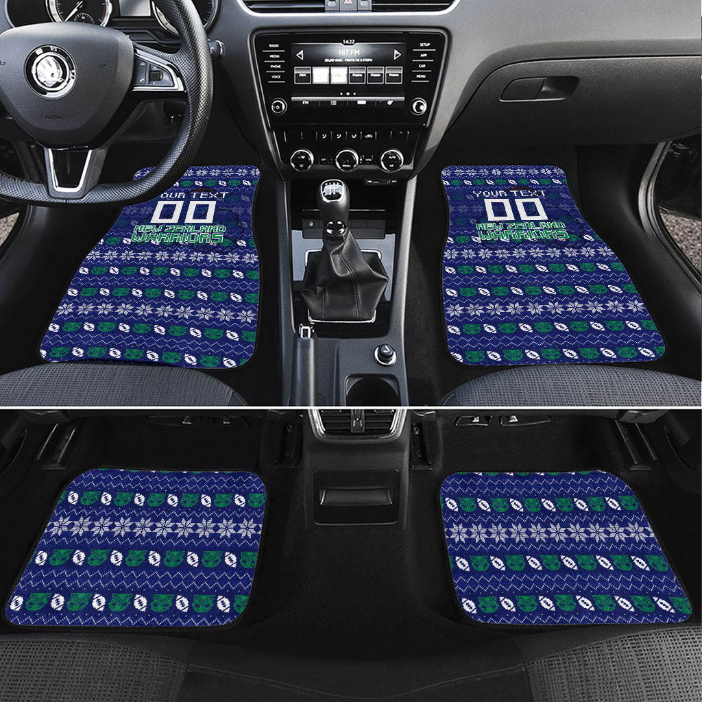 Personalized New Zealand Warriors Christmas Car Mats Maori Rugby Fans - Pixelated Ugly Xmas Pattern Mascot Santa