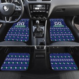 Personalized New Zealand Warriors Christmas Car Mats Maori Rugby Fans - Pixelated Ugly Xmas Pattern Mascot Santa