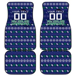 Personalized New Zealand Warriors Christmas Car Mats Maori Rugby Fans - Pixelated Ugly Xmas Pattern Mascot Santa