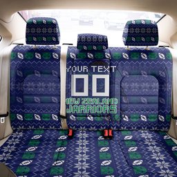 Personalized New Zealand Warriors Christmas Back Car Seat Cover Maori Rugby Fans - Pixelated Ugly Xmas Pattern Mascot Santa