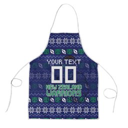 Personalized New Zealand Warriors Christmas Apron Maori Rugby Fans - Pixelated Ugly Xmas Pattern Mascot Santa