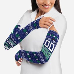 Personalized New Zealand Warriors Christmas Arm Sleeves Maori Rugby Fans - Pixelated Ugly Xmas Pattern Mascot Santa