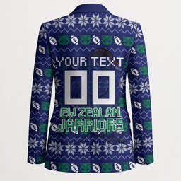 Personalized New Zealand Warriors Christmas Blazer Maori Rugby Fans - Pixelated Ugly Xmas Pattern Mascot Santa