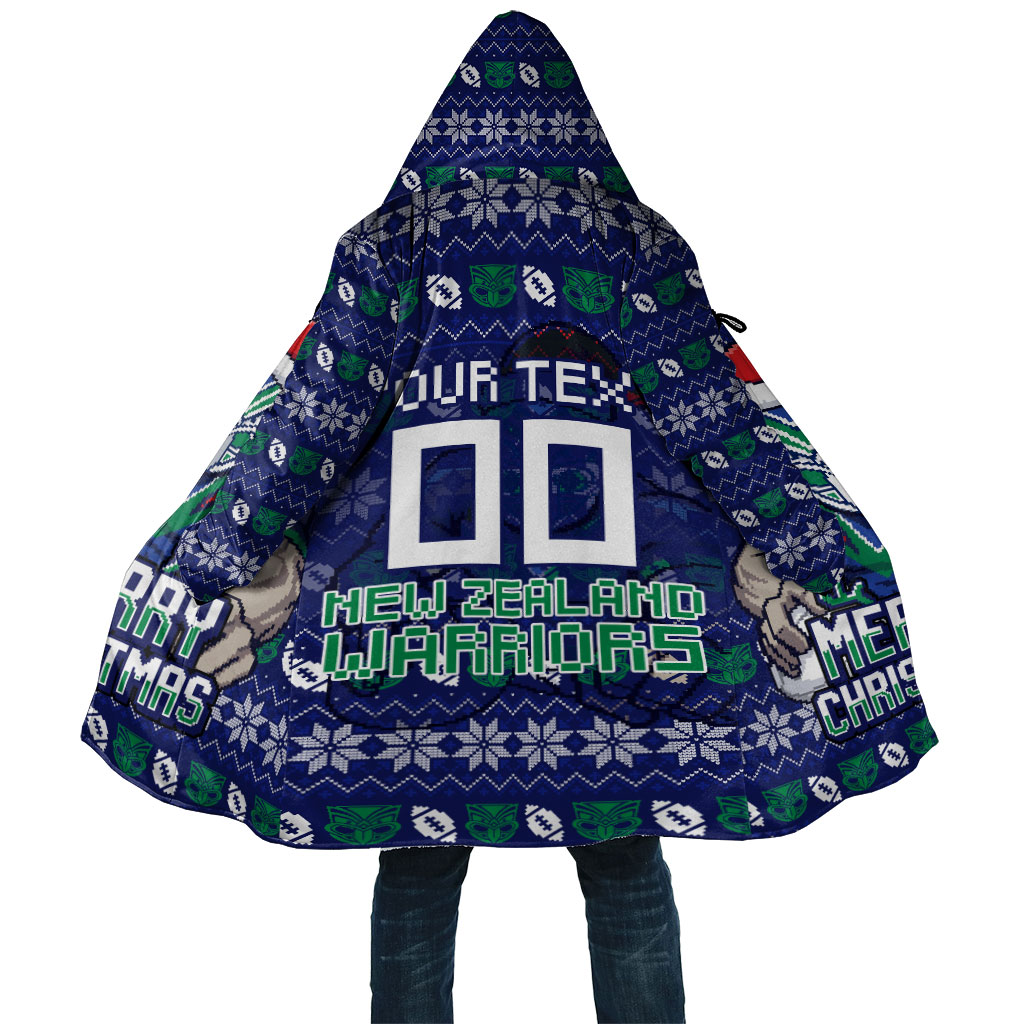 Personalized New Zealand Warriors Christmas Cloak Maori Rugby Fans - Pixelated Ugly Xmas Pattern Mascot Santa