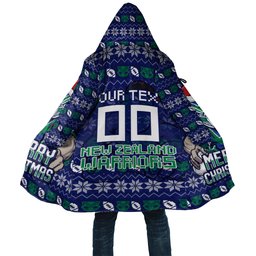 Personalized New Zealand Warriors Christmas Cloak Maori Rugby Fans - Pixelated Ugly Xmas Pattern Mascot Santa