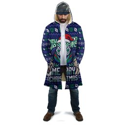 Personalized New Zealand Warriors Christmas Cloak Maori Rugby Fans - Pixelated Ugly Xmas Pattern Mascot Santa