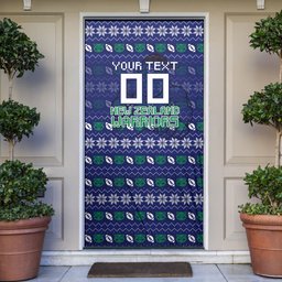 Personalized New Zealand Warriors Christmas Door Cover Maori Rugby Fans - Pixelated Ugly Xmas Pattern Mascot Santa