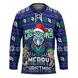Personalized New Zealand Warriors Christmas Hockey Jersey Maori Rugby Fans - Pixelated Ugly Xmas Pattern Mascot Santa