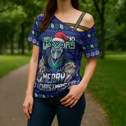 Personalized New Zealand Warriors Christmas Cross Shoulder Shirt Maori Rugby Fans - Pixelated Ugly Xmas Pattern Mascot Santa