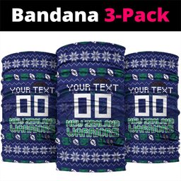 Personalized New Zealand Warriors Christmas Neck Gaiter Maori Rugby Fans - Pixelated Ugly Xmas Pattern Mascot Santa