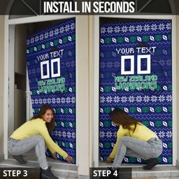 Personalized New Zealand Warriors Christmas Door Cover Maori Rugby Fans - Pixelated Ugly Xmas Pattern Mascot Santa