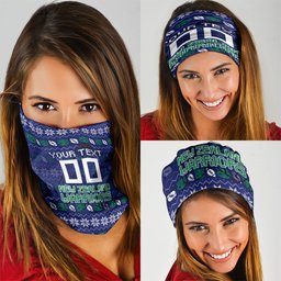 Personalized New Zealand Warriors Christmas Neck Gaiter Maori Rugby Fans - Pixelated Ugly Xmas Pattern Mascot Santa