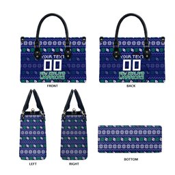Personalized New Zealand Warriors Christmas Leather Bag Maori Rugby Fans - Pixelated Ugly Xmas Pattern Mascot Santa