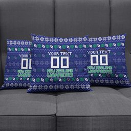 Personalized New Zealand Warriors Christmas Pillow Cover Maori Rugby Fans - Pixelated Ugly Xmas Pattern Mascot Santa