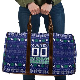 Personalized New Zealand Warriors Christmas Travel Bag Maori Rugby Fans - Pixelated Ugly Xmas Pattern Mascot Santa