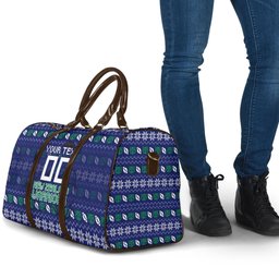 Personalized New Zealand Warriors Christmas Travel Bag Maori Rugby Fans - Pixelated Ugly Xmas Pattern Mascot Santa