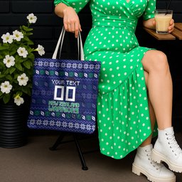 Personalized New Zealand Warriors Christmas Tote Bag Maori Rugby Fans - Pixelated Ugly Xmas Pattern Mascot Santa