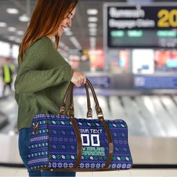 Personalized New Zealand Warriors Christmas Travel Bag Maori Rugby Fans - Pixelated Ugly Xmas Pattern Mascot Santa