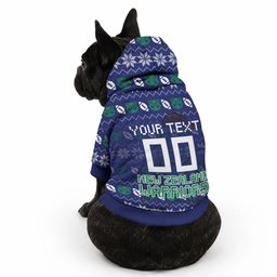 Personalized New Zealand Warriors Christmas Pet Hoodie Maori Rugby Fans - Pixelated Ugly Xmas Pattern Mascot Santa