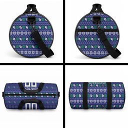 Personalized New Zealand Warriors Christmas Duffle Bag Maori Rugby Fans - Pixelated Ugly Xmas Pattern Mascot Santa