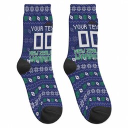 Personalized New Zealand Warriors Christmas Crew Socks Maori Rugby Fans - Pixelated Ugly Xmas Pattern Mascot Santa