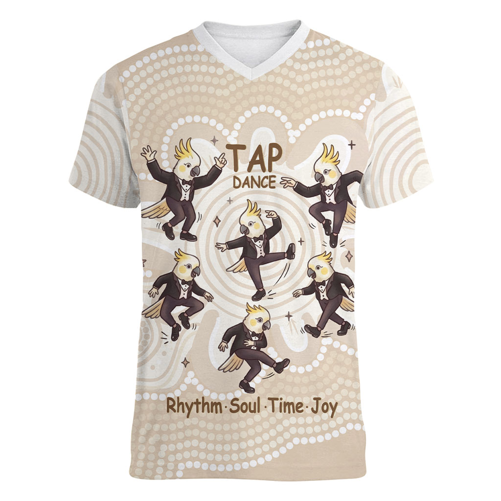 Tap Dance Australia Personalised Women V-Neck T-Shirt Yellow-crested Cockatoo Indigenous Art