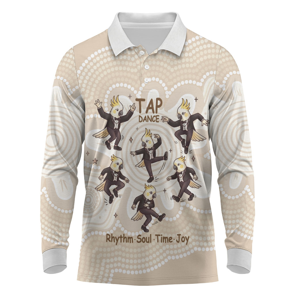 Tap Dance Australia Personalised Long Sleeve Polo Shirt Yellow-crested Cockatoo Indigenous Art