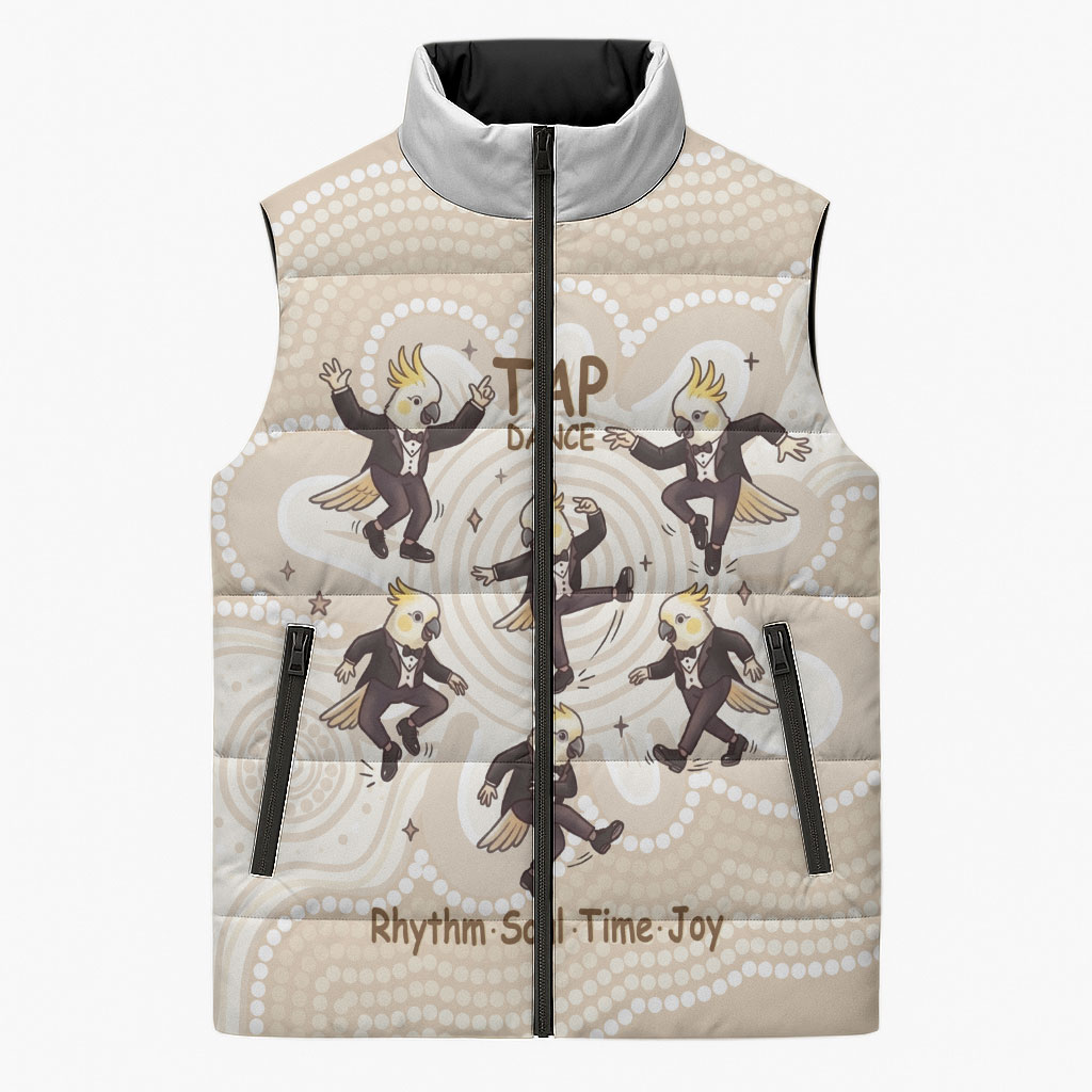 Tap Dance Australia Personalised Sleeveless Puffer Jacket Yellow-crested Cockatoo Indigenous Art