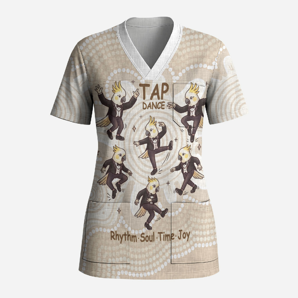 Tap Dance Australia Personalised Scrub Top Yellow-crested Cockatoo Indigenous Art