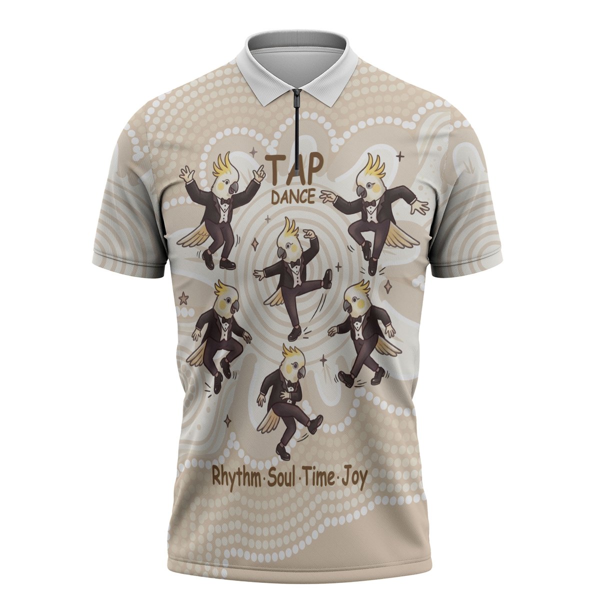 Tap Dance Australia Personalised Zipper Polo Shirt Yellow-crested Cockatoo Indigenous Art