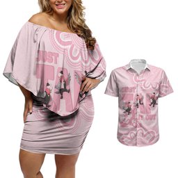 Tap Dance Australia Couples Matching Off Shoulder Short Dress and Hawaiian Shirt Pink Galah Just Tap It Out