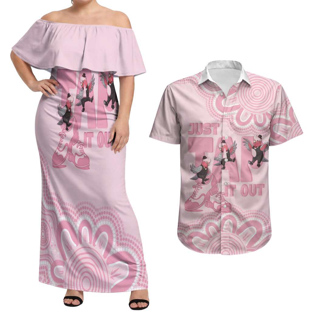 Tap Dance Australia Couples Matching Off Shoulder Maxi Dress and Hawaiian Shirt Pink Galah Just Tap It Out