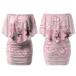 Tap Dance Australia Couples Matching Off Shoulder Short Dress and Hawaiian Shirt Pink Galah Just Tap It Out