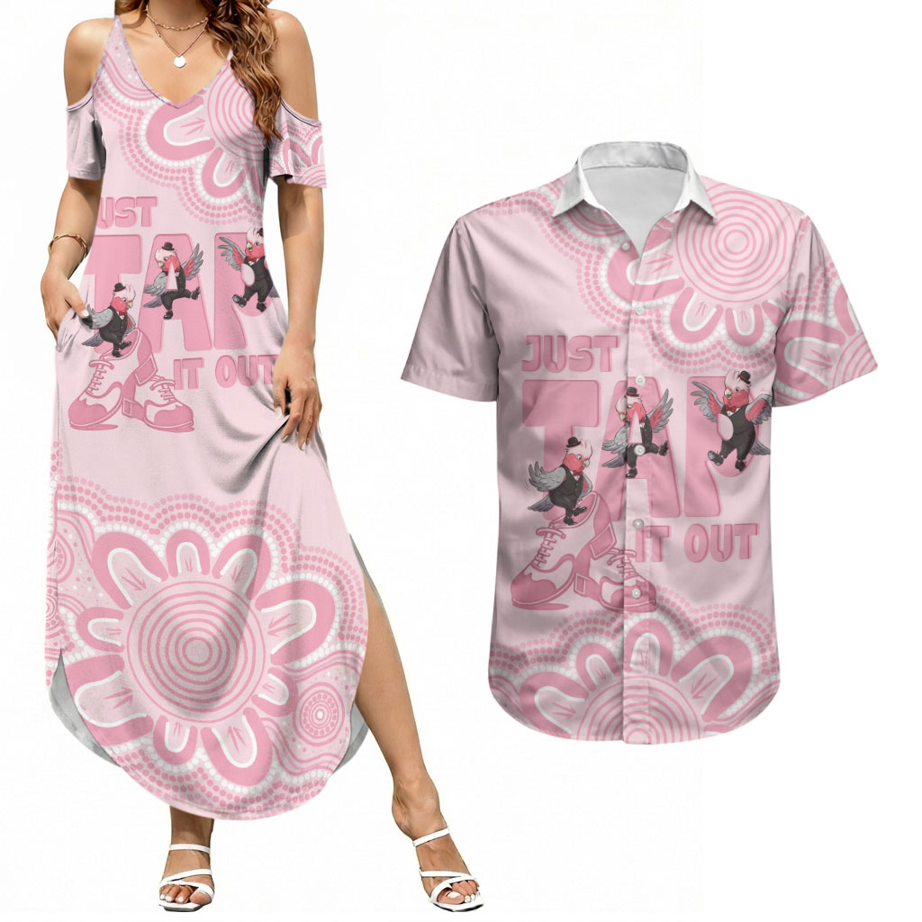 Tap Dance Australia Couples Matching Summer Maxi Dress and Hawaiian Shirt Pink Galah Just Tap It Out