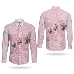 Tap Dance Australia Couples Matching Off Shoulder Maxi Dress and Long Sleeve Button Shirt Pink Galah Just Tap It Out