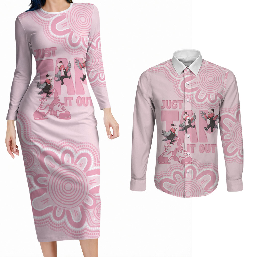 Tap Dance Australia Couples Matching Long Sleeve Bodycon Dress and Long Sleeve Button Shirt Pink Galah Just Tap It Out