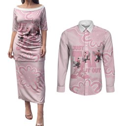 Tap Dance Australia Couples Matching Puletasi and Long Sleeve Button Shirt Pink Galah Just Tap It Out