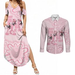 Tap Dance Australia Couples Matching Summer Maxi Dress and Long Sleeve Button Shirt Pink Galah Just Tap It Out