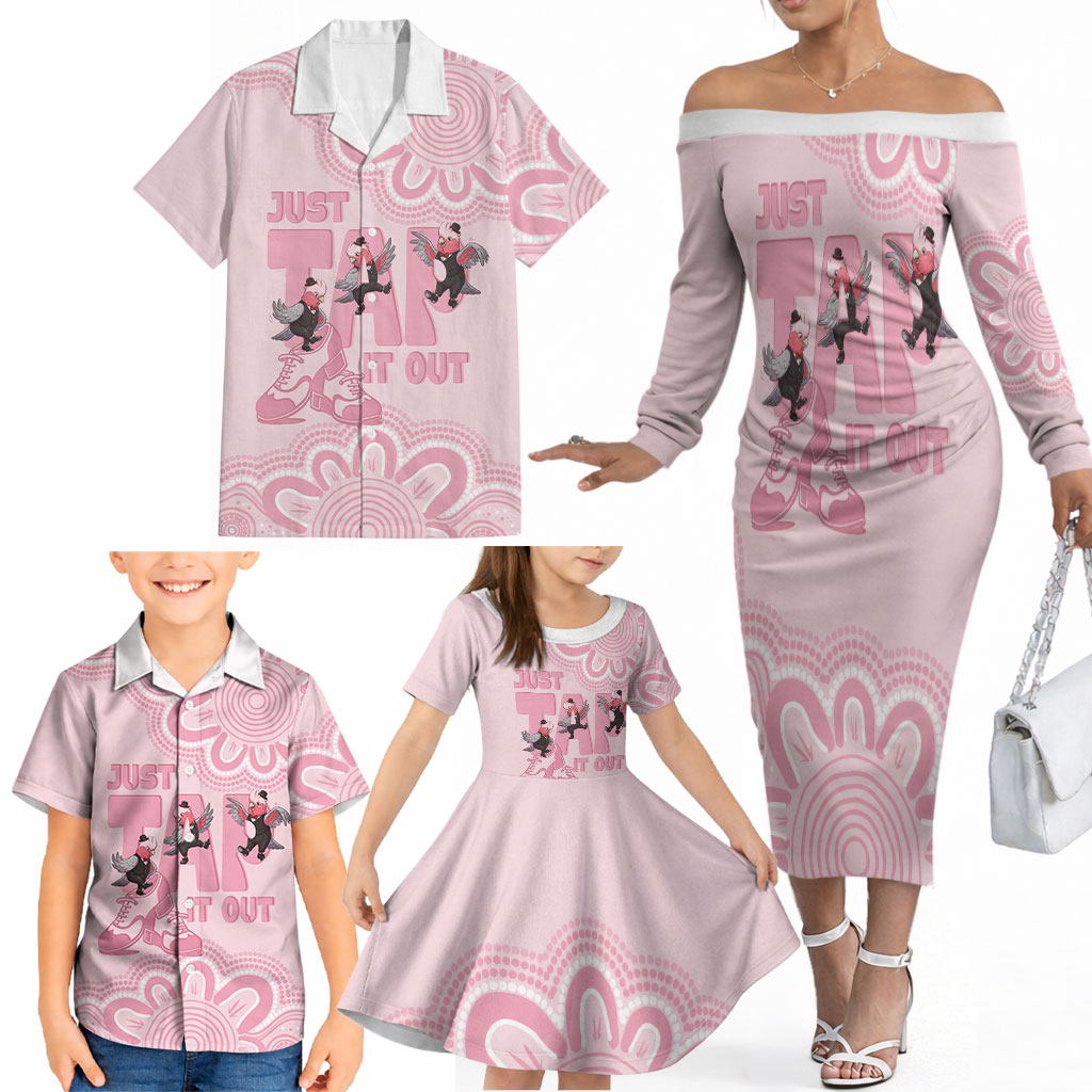 Tap Dance Australia Family Matching Off The Shoulder Long Sleeve Dress and Hawaiian Shirt Pink Galah Just Tap It Out